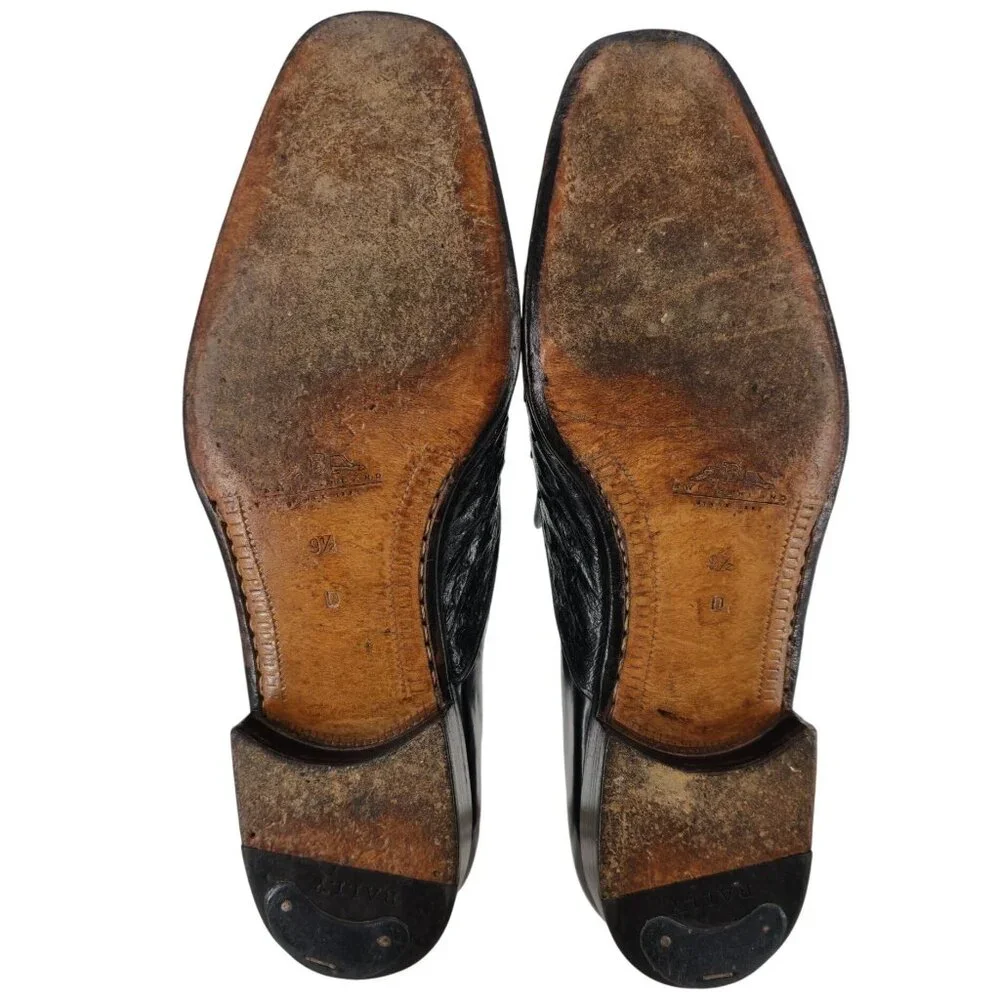 Vintage Bally Switzerland Exotic Ostrich Leather Dress Shoe Men 9.5 Brown Loafer - Picture 3 of 12
